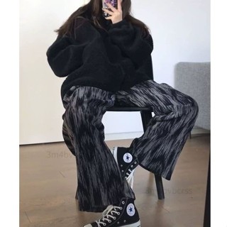 韓國寬松絲絨紮染條紋闊腿長褲 女生 長褲 直筒褲 寬褲闊腿褲 休閒長褲 紮染 寬鬆長褲 #GDFGB