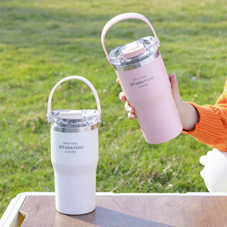 900ml/600ml 高品質不銹鋼保溫瓶帶吸管便攜式汽車咖啡茶杯冷飲瓶帶手柄