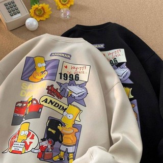 NANS 臺灣現貨 男生長袖 2024新款辛普森一家圓領套頭衛衣男秋冬季情侶款外套百搭休閒無帽上衣學生