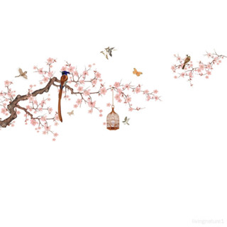 新款創意中國風花鳥圖牆貼客廳沙發書房辦公室背景牆裝飾牆貼畫紙