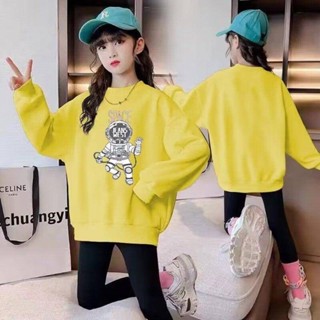 Angel Baby 臺灣現貨 女童長袖 兒童圓領長袖秋季外套2024年新款秋裝純色女童女孩子時尚上衣潮流