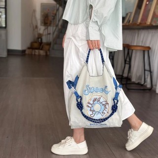 蝦皮熱銷}🚛高圓圓衕款ball chain環保購物佈袋刺繡大容量手提單肩斜挎帆佈包