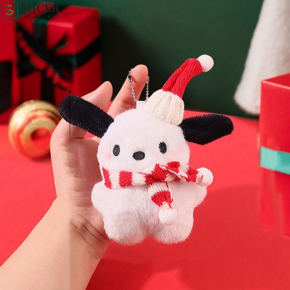SHCER Pochacco 娃娃包挂件,動物毛絨玩具護目鏡 Pochacco 毛絨玩具,可愛的圍巾小狗包掛飾卡哇伊鑰匙