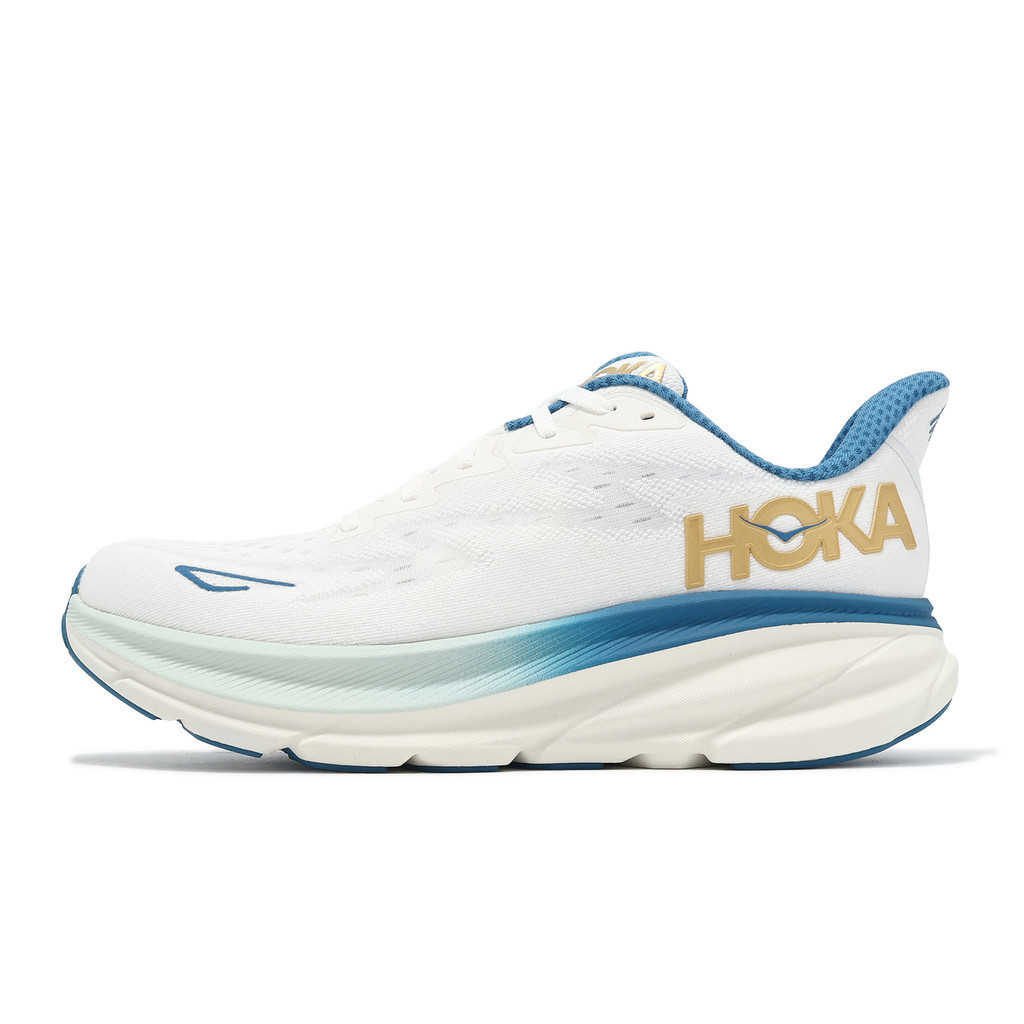 Hoka 慢跑鞋 Clifton 9 2E 路跑 緩震 霜白色 金色 寬楦 男鞋 [ACS] 1132210FTG