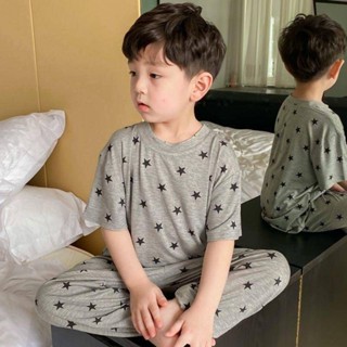 🌈Smile Kids🌈兒童睡衣 臺灣出貨 兒童莫代爾夏季2024薄款男女童五角星寶寶短袖長褲睡衣家居服套裝