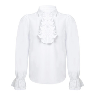 兒童男孩萬聖節中世紀文藝復興襯衫長袖荷葉邊裝飾復古蒸汽朋克上衣主題派對嘉年華維多利亞海盜角色扮演服裝