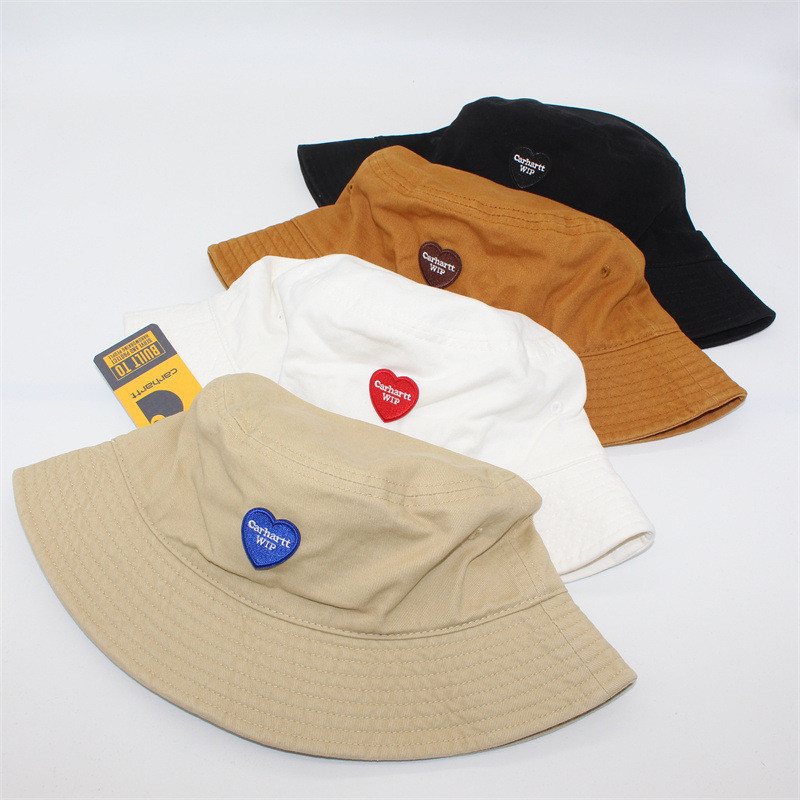 Carhartt 水洗棉平頂可折疊刺繡漁夫帽愛心禮物男女純色漁夫帽釣魚帽