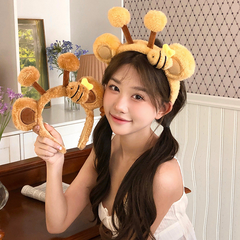 可愛毛絨蜜蜂髮箍卡通頭箍小熊耳朵髮卡成人頭飾兒童拍照表演髮飾