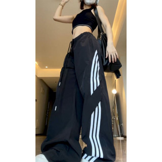 Fabrique👗shop 美式條紋工裝褲女2024新款高腰寬鬆個性潮流休閒百搭運動闊腿長褲