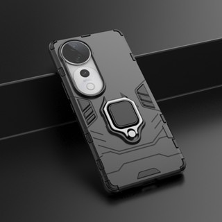 Vivo V40 Pro / V40 5G 手機殼 磁吸車用指環 支架 防摔 保護殼 塑膠 矽膠 二合一 硬殼