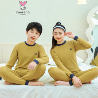 【YAOEENH】110-180CM 秋冬青少年羊毛保暖內衣套裝 男女童糖果色睡衣家居服 現貨 快速出貨