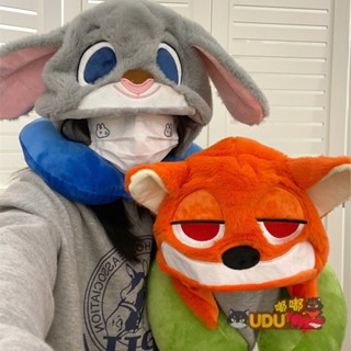 迪士尼衕款尼剋狐狸u型枕 ins卡通學硃迪睡眠枕 搞怪狐狸玩偶枕頭 辦公午睡枕 情侶護頸枕 學生睡眠枕