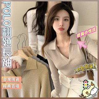 【小蘭優購】秋冬毛衣 V領polo衫 長袖毛衣 針織衫 女素色 女裝 女生衣著 韓版女上衣 長袖女 長袖毛衣 修身顯瘦