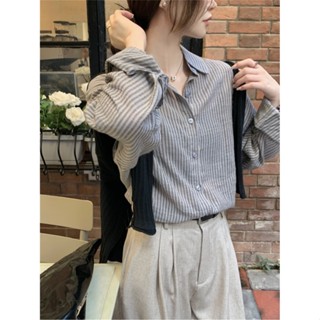 【HOT 本舖】 均碼！韓系慵懶風簡約寬鬆條紋 襯衫 長袖 上衣 衣服