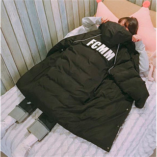 【HOT 本舖】 少女學院風復古背後FCMM字母長款夾棉加厚棉服外套保暖韓國