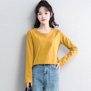 愛依依 上衣 長袖T卹 圓領上衣 打底衫 中大尺寸 S-2XL 新款內搭薄款韓版百搭寬鬆上衣-1139.