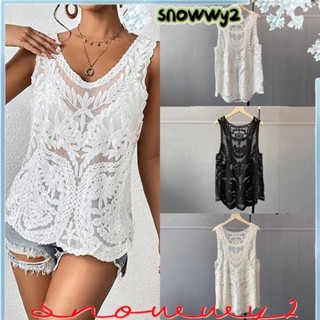 SNOWWY2鏤空鉤針上衣,透氣性感針織背心上衣,時尚針織鏤空花卉鏤空背心婦女