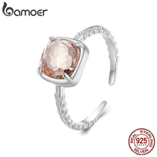 Bamoer 925 純銀單石訂婚戒指女士,鍍白金橙色秋季個性戒指 BSR598