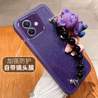 防震保護套適用於 OPPO A3x Reno12F OPPOA3X 5G 閃光軟殼帶可愛小熊珠手鍊手機套手機殼
