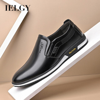 IELGY 男士休閒皮鞋透氣套腳舒適圓頭