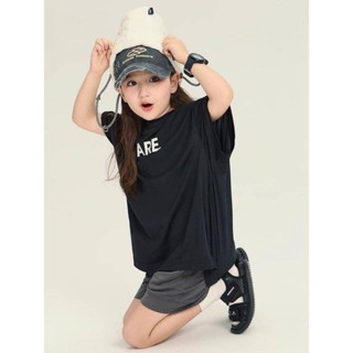 🌈Smile Kids🌈女童短袖 臺灣出貨 女童純短袖棉T恤2024年夏裝新款簡約印花寬鬆中大童洋氣半袖上衣