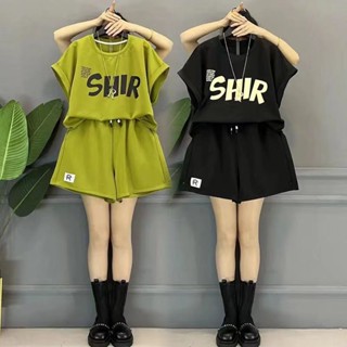 M-8XL 大尺碼套裝 休閒套裝 大碼時尚休閑運動套裝女夏季遮肚子上衣顯瘦短褲胖mm兩件套300斤