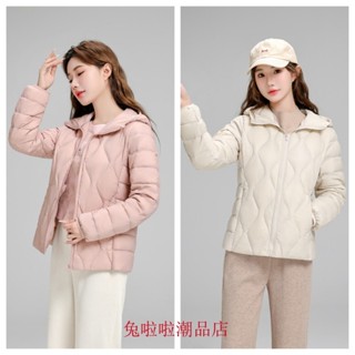 輕量羽絨連帽外套防風防水白鴨絨外套女外套保暖外套可收納素色羽絨衣 騎車保暖外出必備 防風防雨水