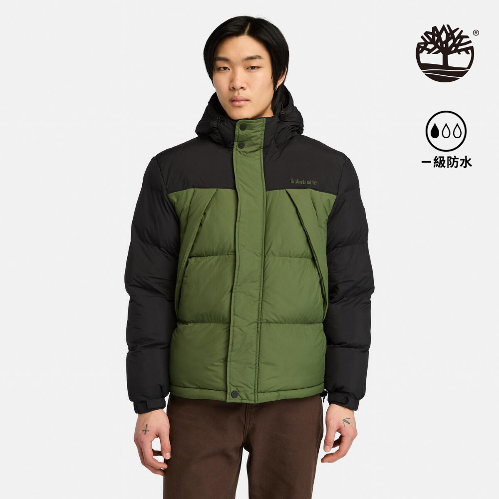 Timberland 男款黑綠色拼接防潑水保暖外套|A6653EIO