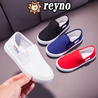 REYNO童鞋男童帆布鞋休閒運動鞋學生輕便一腳蹬舒適女童平底樂福鞋新款黑色