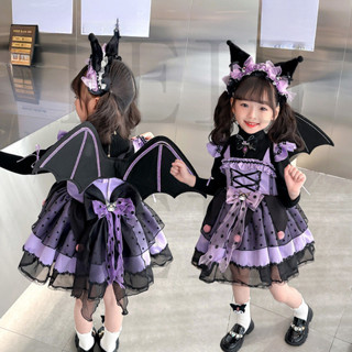 女童庫洛米蘿莉塔公主裙小惡魔翅膀表演服蛋糕生日禮服兒童洋裝 兒童萬聖節服裝 cosplay 角色扮演
