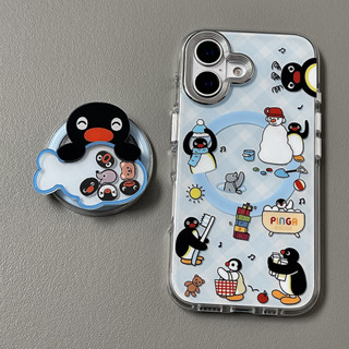 可愛卡通企鵝 搖搖樂支架 iPhone 15 14 13 12 11 Pro Max 蘋果i16Pro 手機殼 氣囊防摔