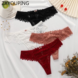 Zxyouping 性感丁字褲蕾絲低腰內褲女士內衣透明鏤空內褲交叉繃帶 G 弦 S-XL