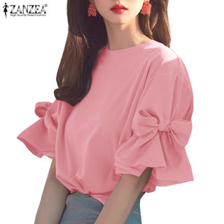 Zanzea 女式韓版時尚荷葉邊圓領燈籠袖寬鬆上衣