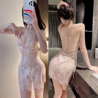 現貨蕾絲網紗性感情趣內衣風情露背側邊抽繩洋裝微醺浪漫性感掛脖蕾絲露背性感睡衣優雅公主風鏤空誘惑連身裙交叉捆綁睡裙暴露深V