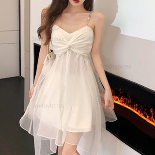 黑氣質吊帶洋裝新款法式小眾設計感 不規則網紗裙子 夏季初戀白色連衣裙 超仙吊帶高階感仙女生日連身裙 韓版吊帶長裙#DSF