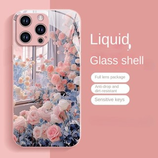 手機殼粉玫瑰防摔保護套鋼化玻璃充氣適用於 iPhone 15Pro 15 14 8 7 Plus 13 12 Mini