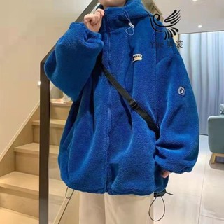 YLIE 羊羔毛連帽外套 休閒男女秋冬季情侶連帽外套 加厚學生寬鬆新款加絨棉衣 秋冬季連帽外套 秋冬季外套 外套男外套