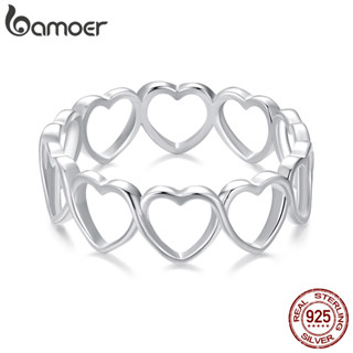 Bamoer 925 純銀戒指空心心形時尚首飾禮品女士