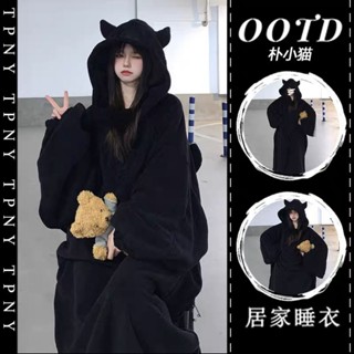 冬天睡衣 法蘭絨睡衣 厚睡衣厚睡衣小惡魔睡衣女冬季新款珊瑚絨睡袍網紅高顏值學生情侶家居服可外穿