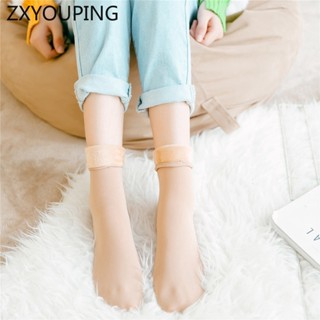 Zxyouping 男款女襪冬季保暖雪襪加厚襪子加絨純色洛麗塔露腳踝裸腿快樂趣味冬襪女
