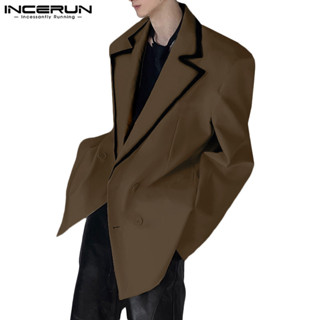Incerun 男士韓版翻領長袖時尚休閒西裝外套