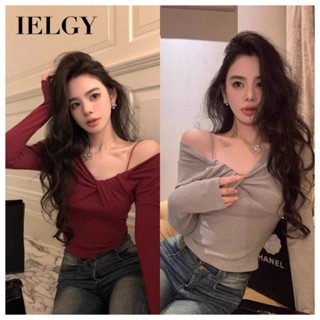 IELGY Twisted 打底衫上衣純色不對稱修身針織毛衣T恤女