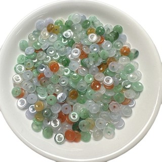 宏雲Hongyun-jf-(10pcs)- 緬甸玉翡翠A貨冰種三彩色陽綠平安玉扣編織DIY配飾玉石小散件隔片
