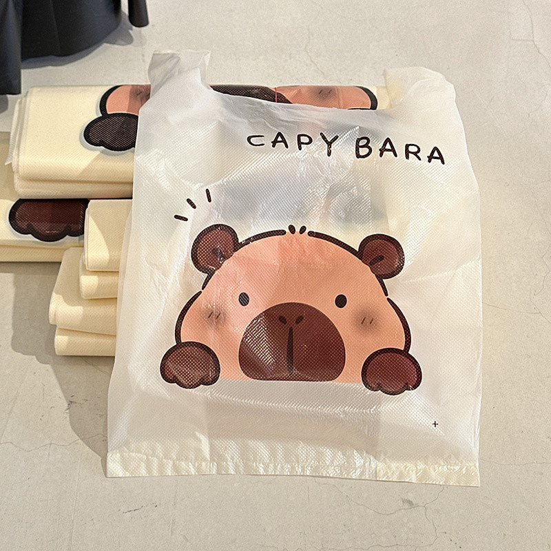 塑膠袋手提袋可愛卡通卡皮巴拉背心袋小飾品袋禮品服裝店垃圾袋動漫包裝購物袋 10106