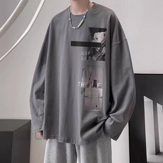 NANS 臺灣現貨 男生長袖 港風大碼休閒長袖t恤男款青少年打底衫潮流ins帥氣中學生圓領上衣