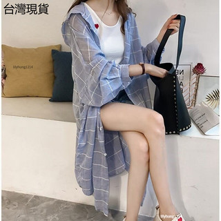 特價🈶韓系百搭中長款防曬格子襯衫 大尺碼連帽防曬襯衫 港風格子襯衫防曬衣女 夏季連帽中長款寬鬆學生BF開衫 薄外套✧