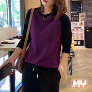 單件/兩件裝實惠百搭打底衫女新款德絨雙面絨撞色媽媽春秋裝上衣 韓版長版上衣 春秋顯瘦上衣 女生衣服韓版 長袖上衣【MY】