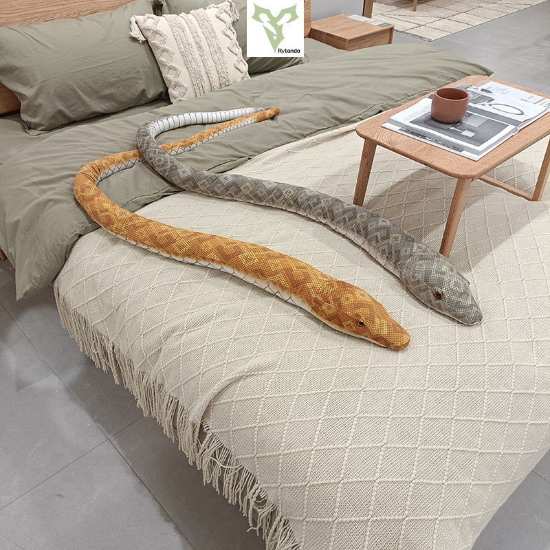 全新仿真蟒蛇毛絨玩具巨型蟒蛇眼鏡蛇長毛絨蛇毛絨公仔兒童男孩生日禮物恐怖萬聖節禮物軟枕頭家居裝飾品