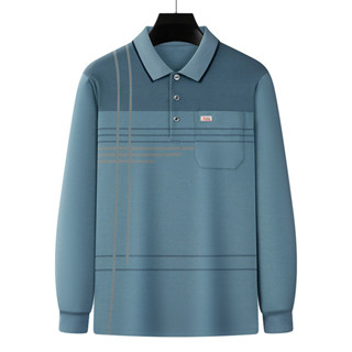 爸爸裝長袖T恤男士秋裝中年休閒polo衫上衣棉質翻領衣服-CXPL