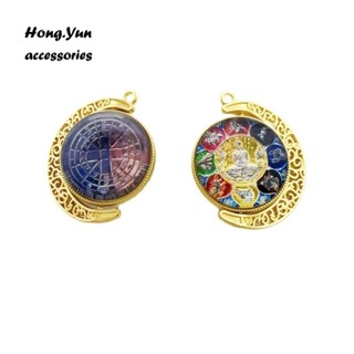 宏雲Hongyun-ls-（1pcs）- . 古法金唐卡雙面可轉動鏤空月亮六字箴言拉祜佛牌diy項鍊手鍊吊墜